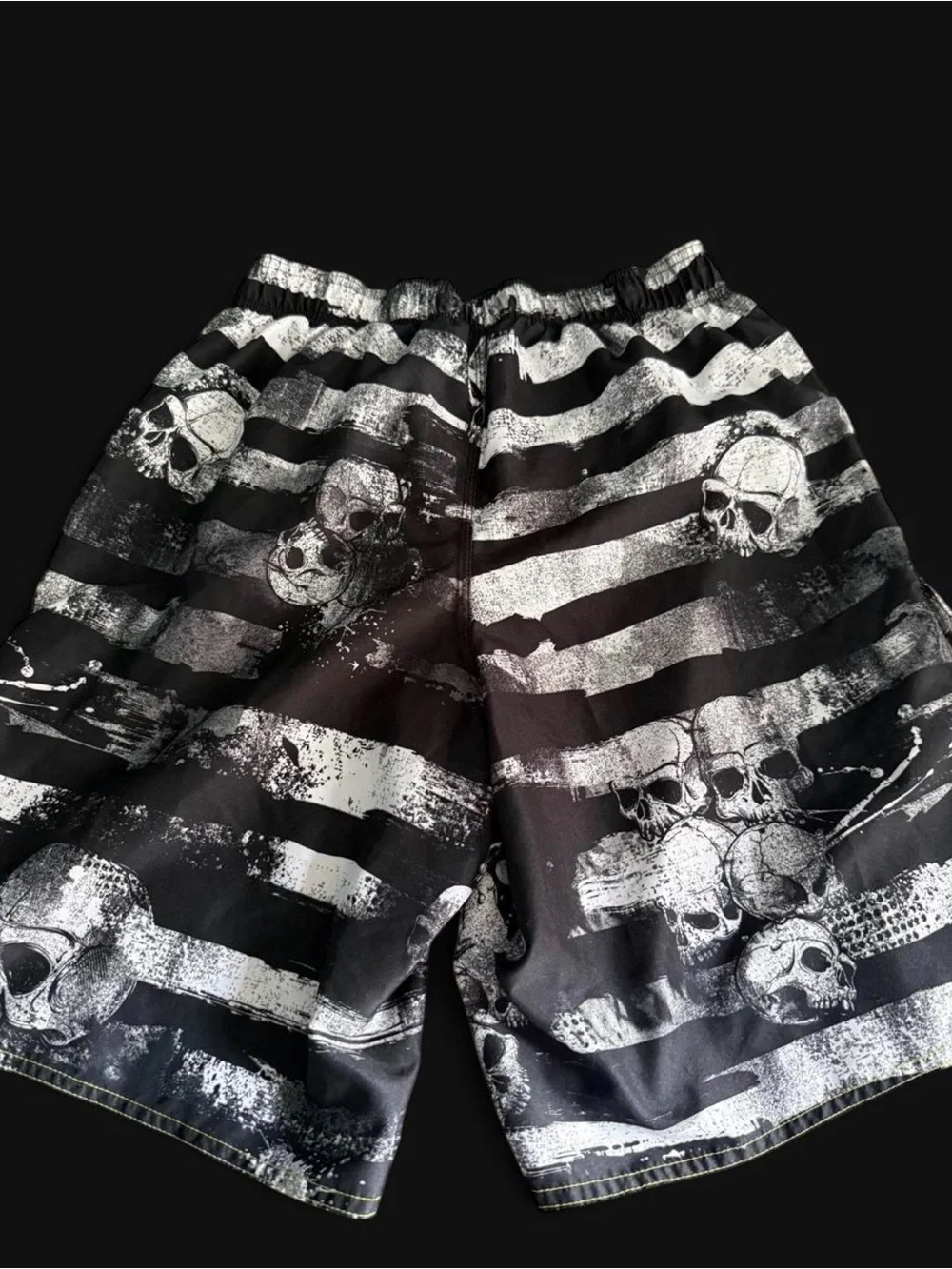 Men's Black & White Skull Print Swim Trunks